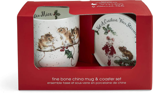 Wrendale Designs Christmas Mug & Coaster Set MICE