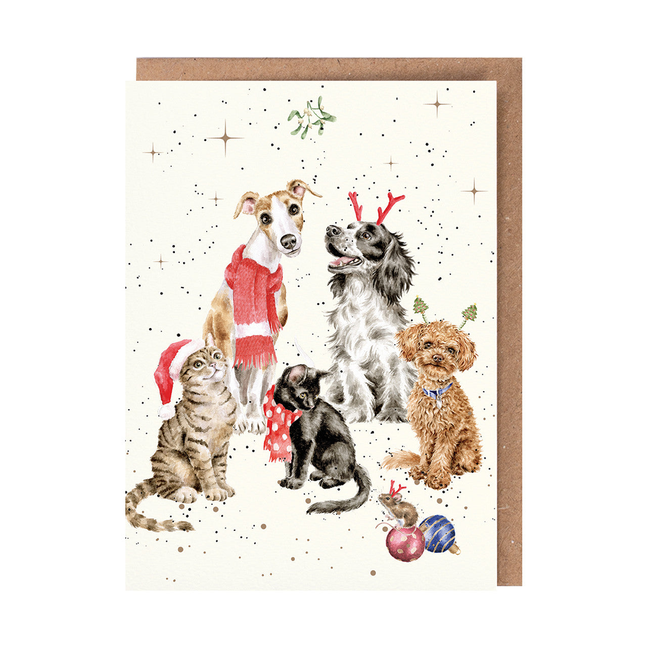 Wrendale Designs Christmas Card re CATS DOGS MOUSE scarves
