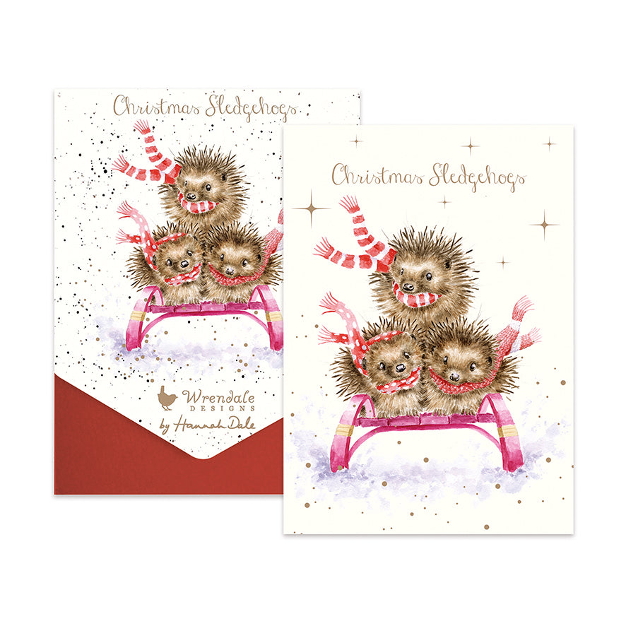 Wrendale Designs Christmas Cards pk-8 HEDGEHOGS red white scarves