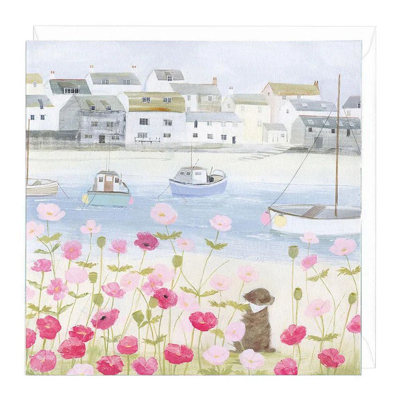 Whistlefish card DOG VILLAGE poppies