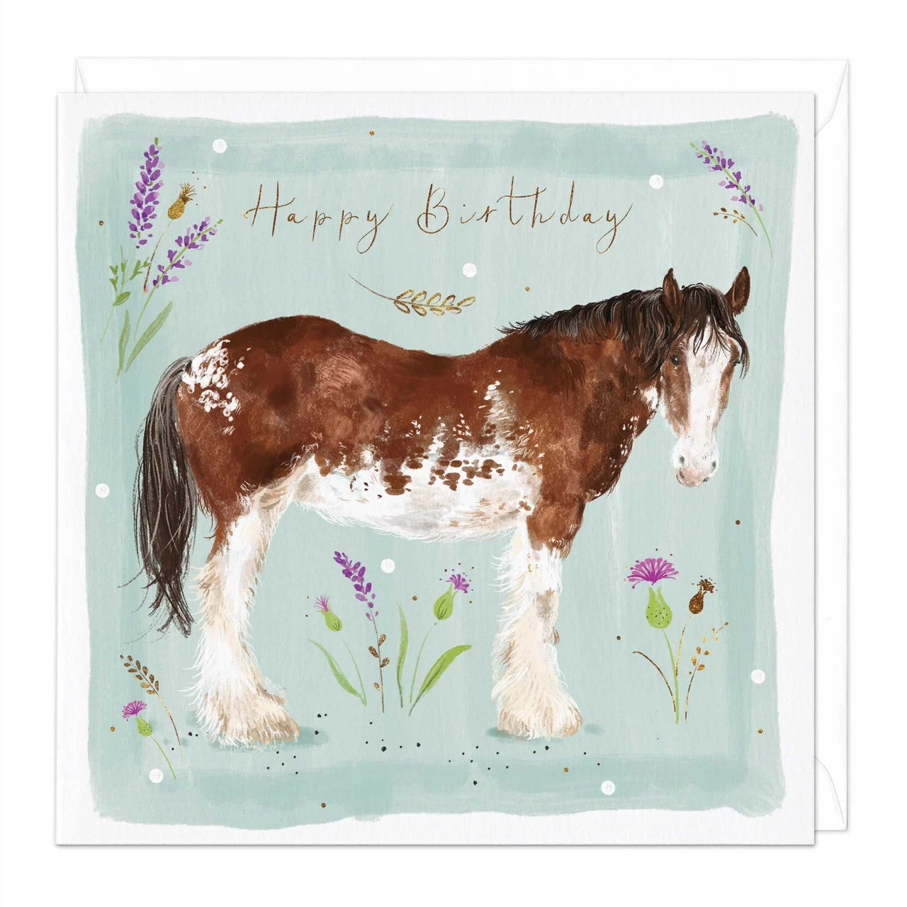Whistlefish Birthday card Clydesdale HORSE sabino