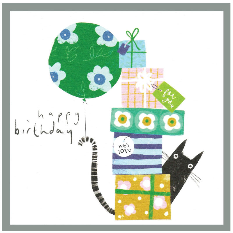 Cinnamon Aitch Margot Birthday Card Cat WITH LOVE pressies