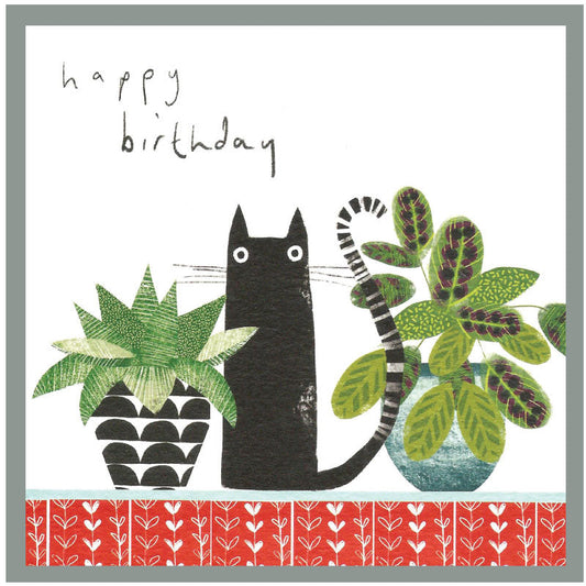 Cinnamon Aitch Margot Birthday Card Cat BLACK & WHITE POT