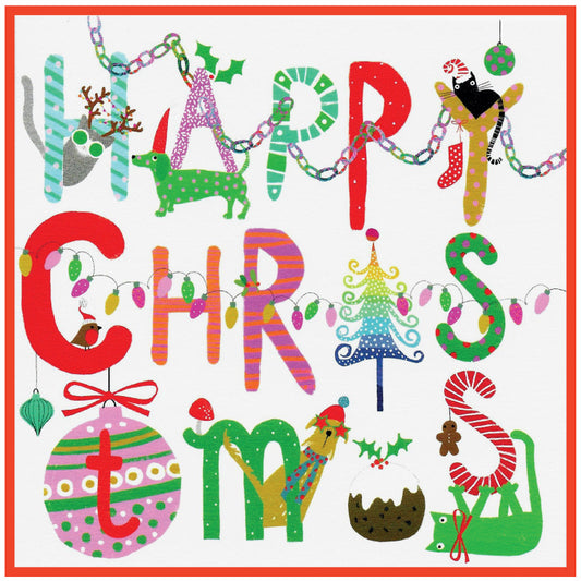 Cinnamon Aitch Christmas Card Margot Cat Dog Robin HAPPY CHRISTMAS