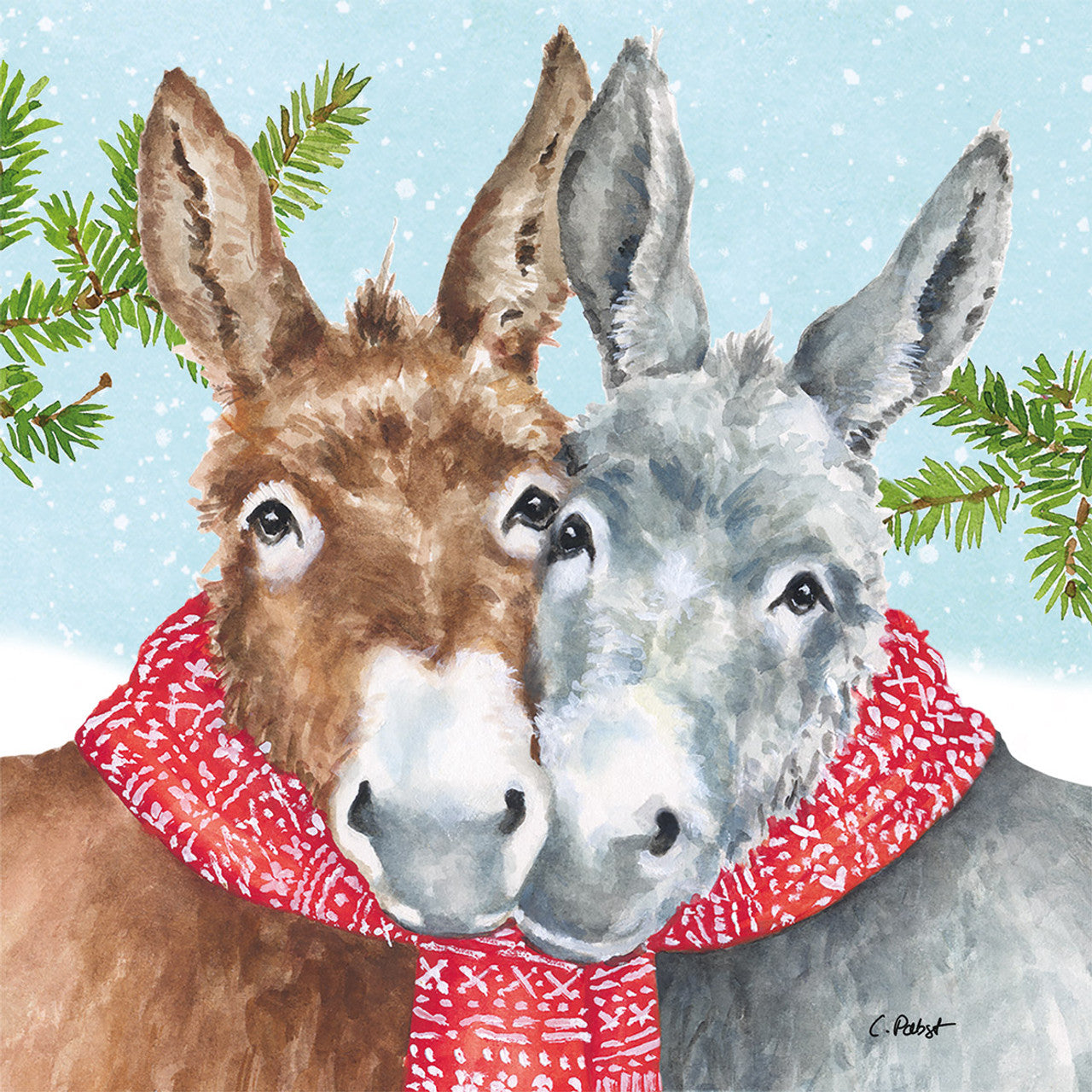 Christmas Napkins DONKEYS red scarves