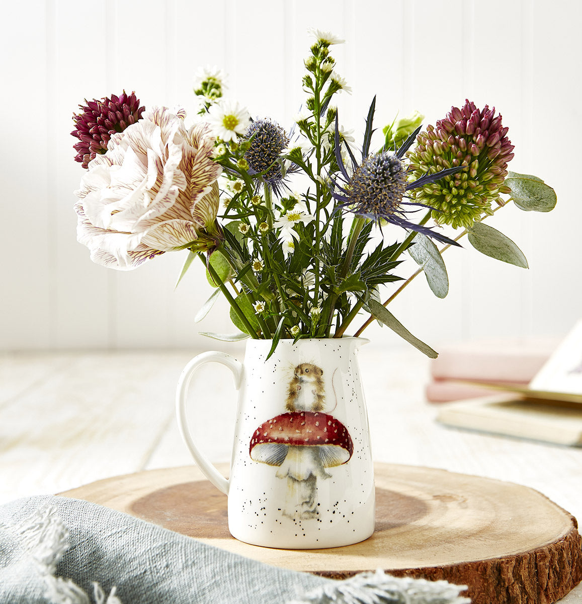 Wrendale Designs Jug Posy MOUSE mushroom
