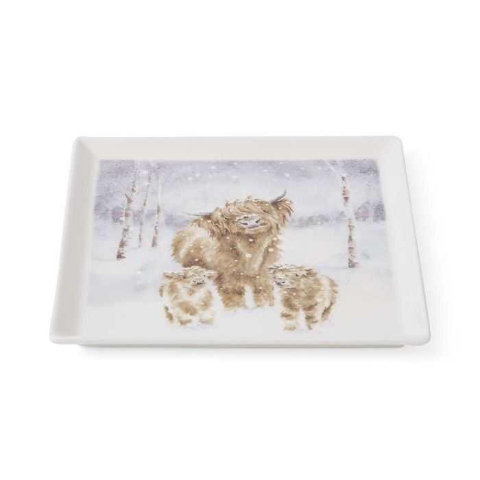 Wrendale Designs Christmas Plate Sq HIGHLAND COW CALVES
