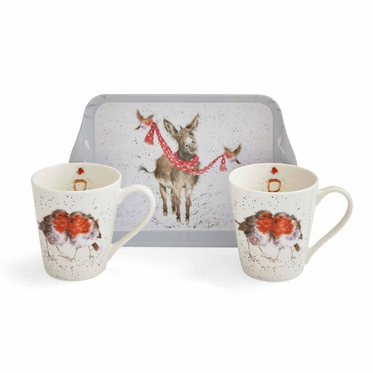 Wrendale Designs Christmas Mugs & Tray Set DONKEY & ROBINS