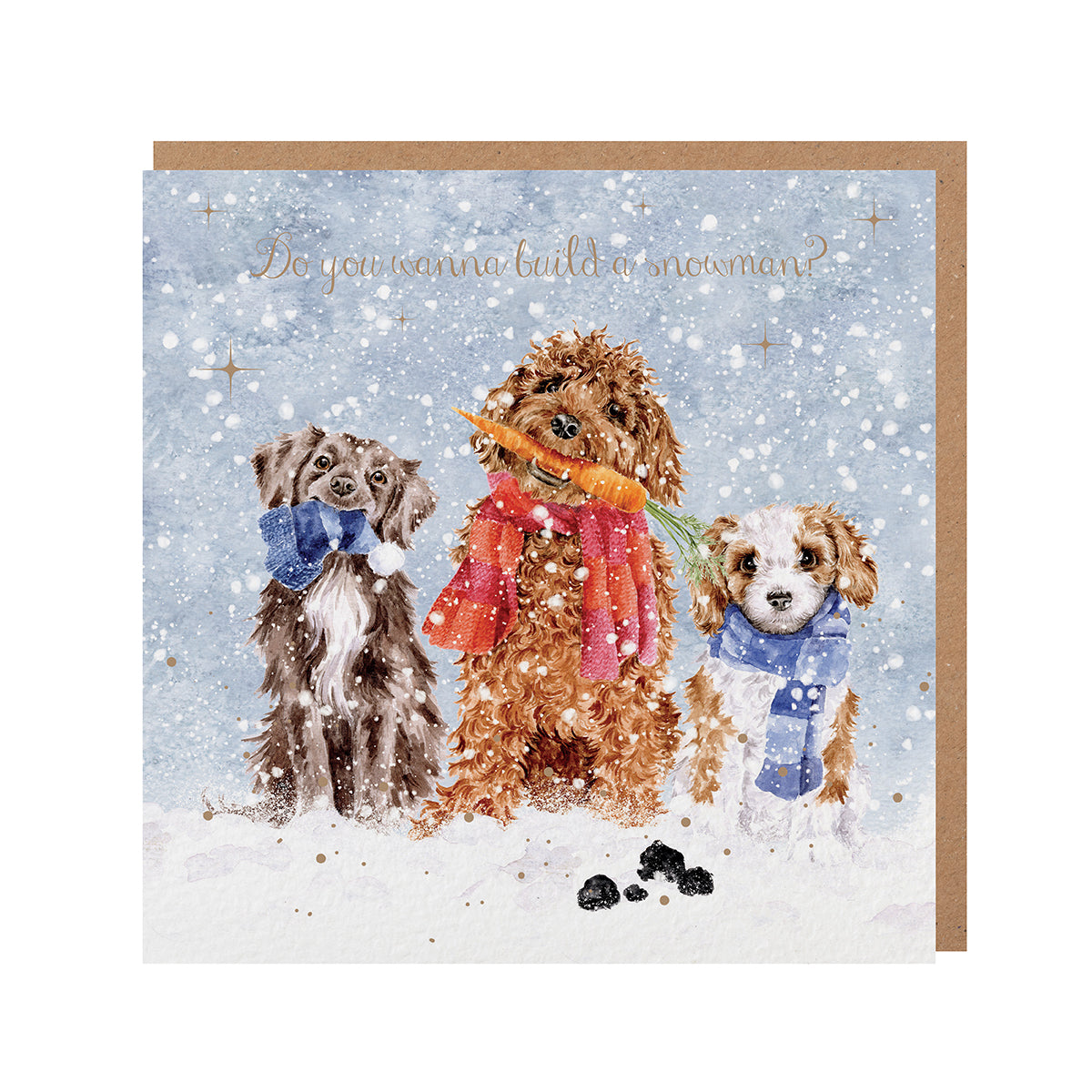 Wrendale Designs Christmas Card single DOGS scarf carrot