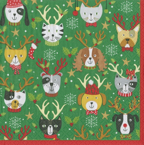 Christmas Napkins green PETS IN ANTLERS