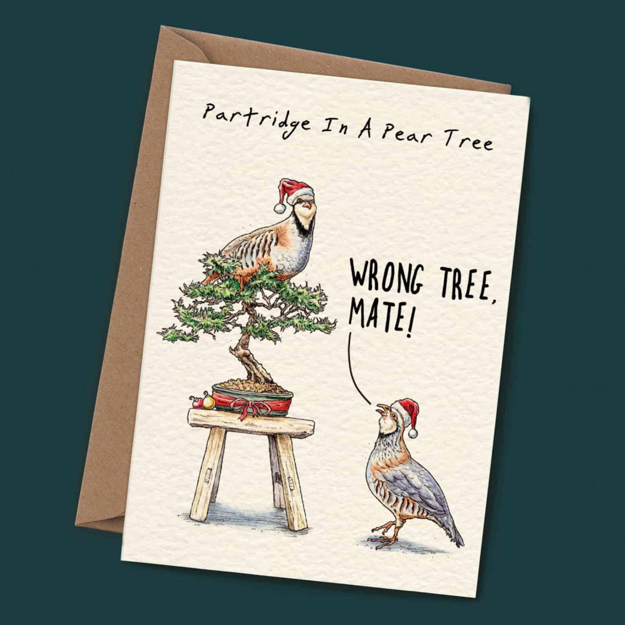 Bewilderbeest Christmas card PARTRIDGE bonsai