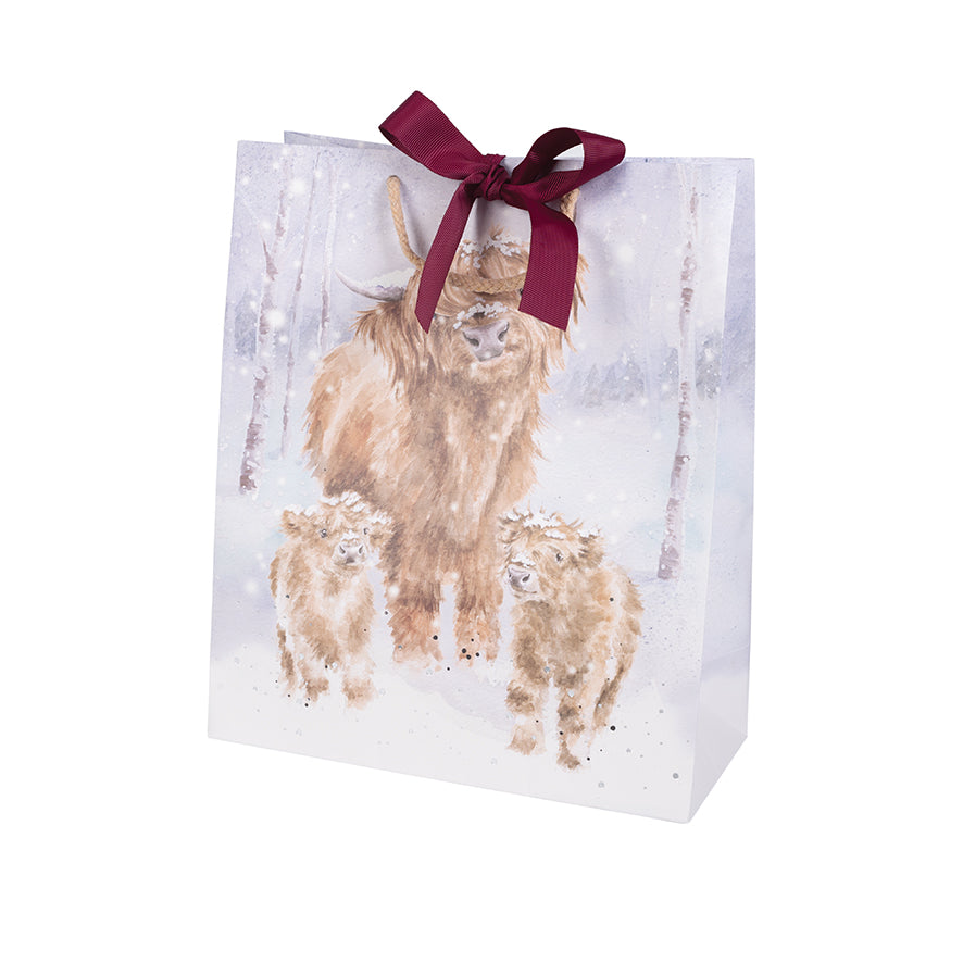 Wrendale Designs Christmas Gift Bag Large HIGHLAND CATTLE three