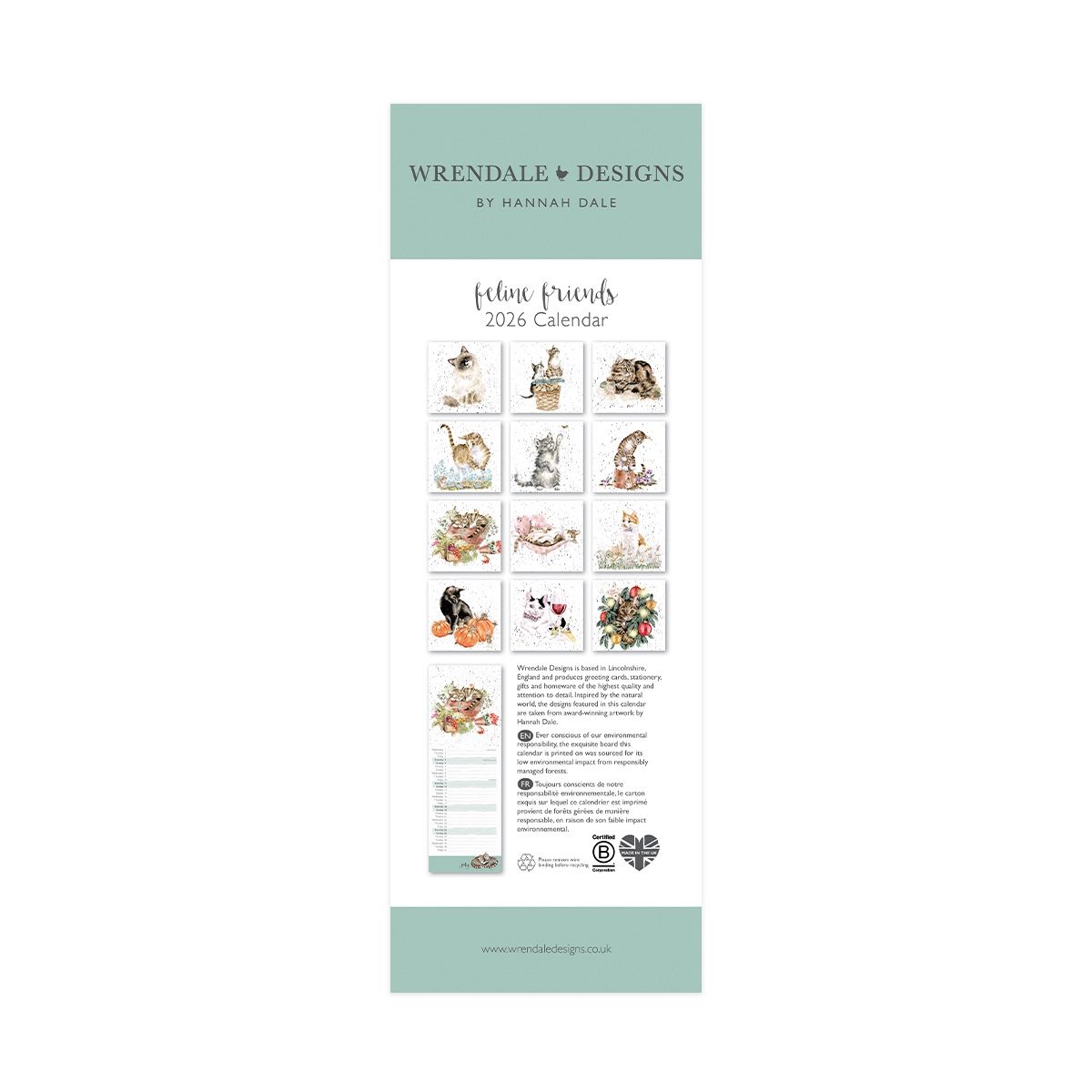 Wrendale Designs 2026 Calendar Slim FELINE FRIENDS