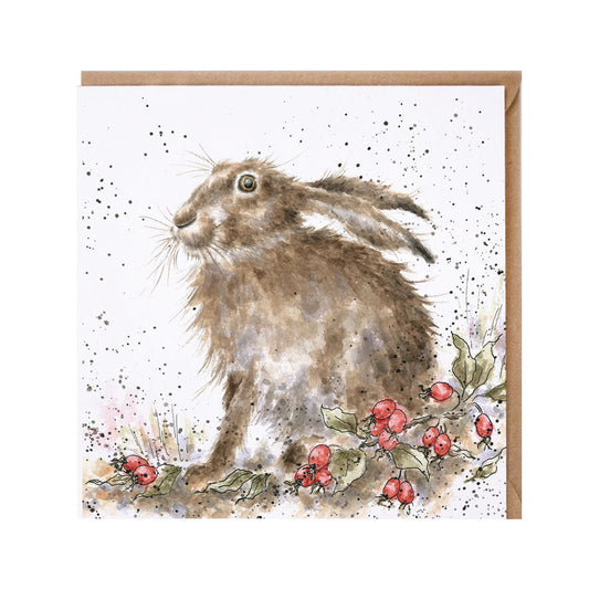 Wrendale Designs card Country Set THE HIPPY HARE hare and rosehips 
