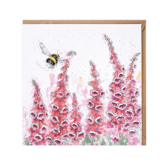 Wrendale Designs card Country Set A COTTAGE GARDEN bee foxgloves