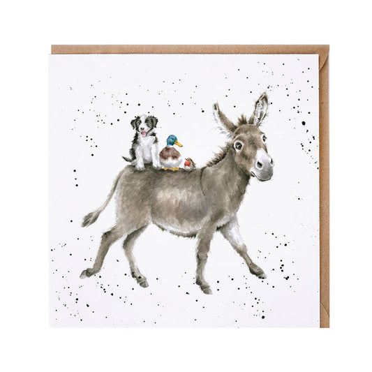 Wrendale Designs card Country Set THE DONKEY RIDE donkey puppy duck robin