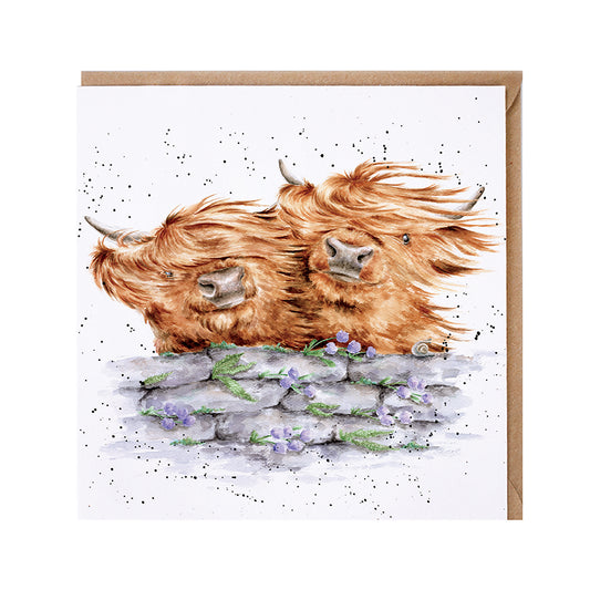 Wrendale Designs card Country Set BLOWN AWAY highland cow