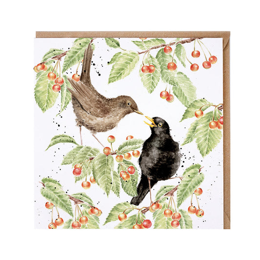 Wrendale Designs card Country Set THE CHERRY TREE blackbirds 