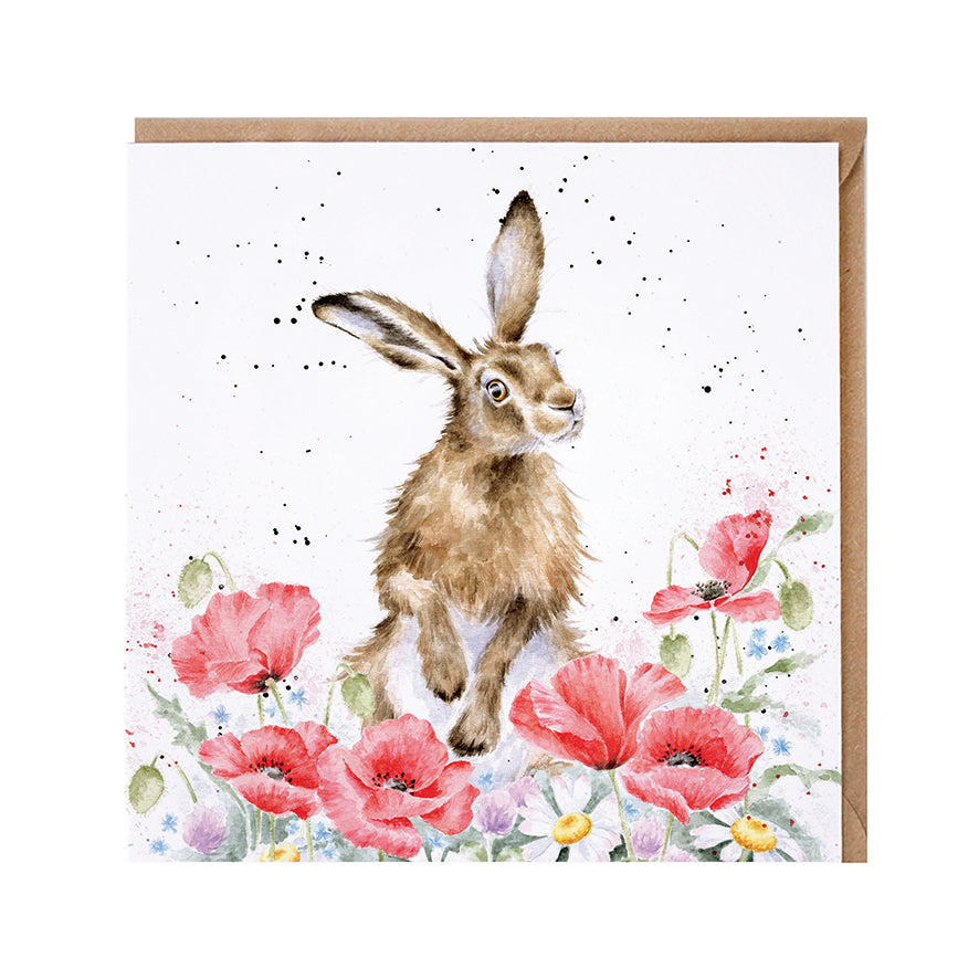 Wrendale Designs card Country Set FIELD OF FLOWERS hare