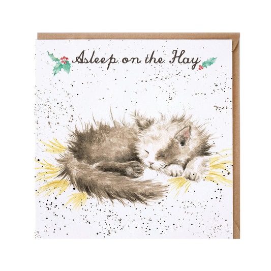 Wrendale Designs Christmas Card single CAT straw