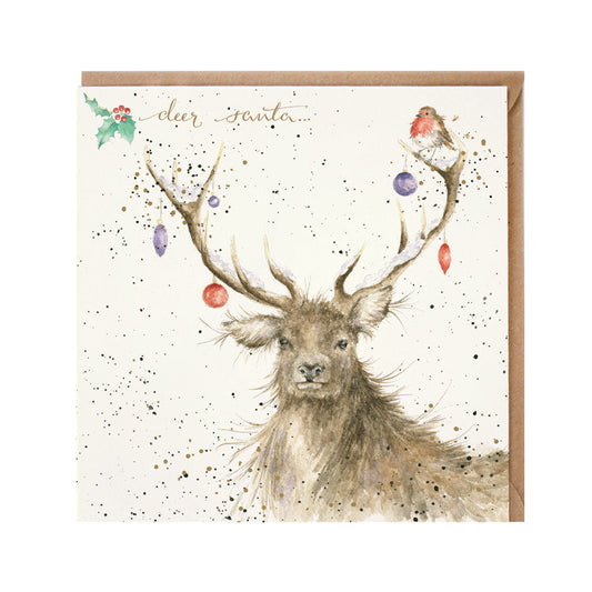 Wrendale Designs Christmas Card single DEER baubles