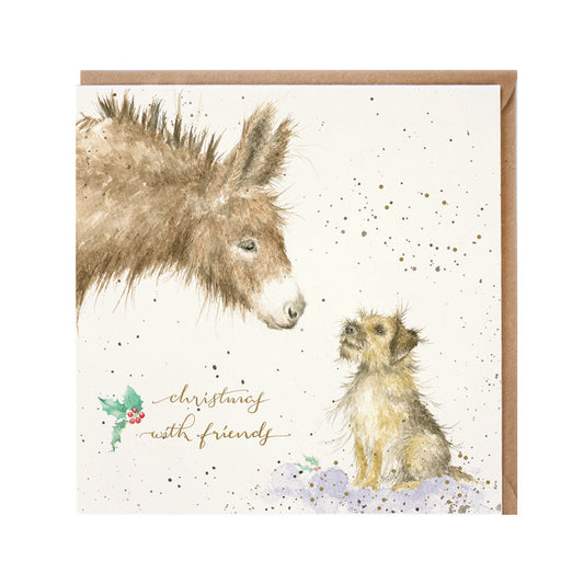 Wrendale Designs Christmas Card single DONKEY & DOG terrier