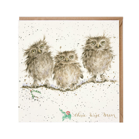 Wrendale Designs Christmas Card single OWLS three branch