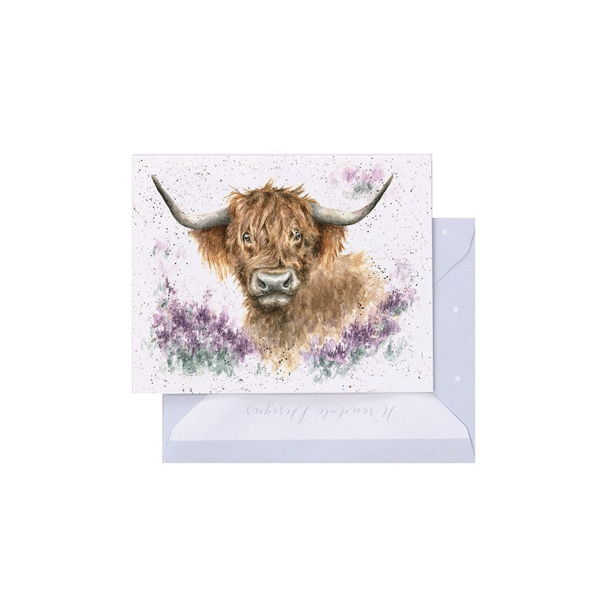 Wrendale Designs Mini card Cow HIGHLAND HEATHERS