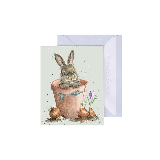 Wrendale Designs Mini card Rabbit FLOWER POT BUNNY  