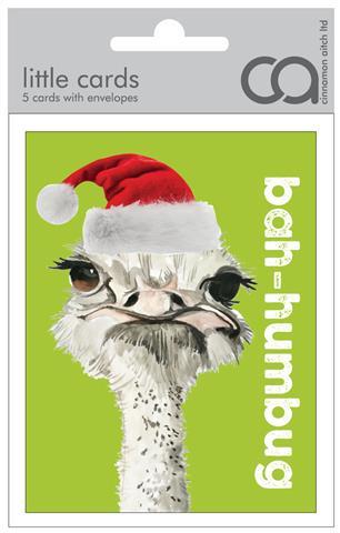 Cinnamon Aitch Pack of 5 little Christmas Cards OSTRICH