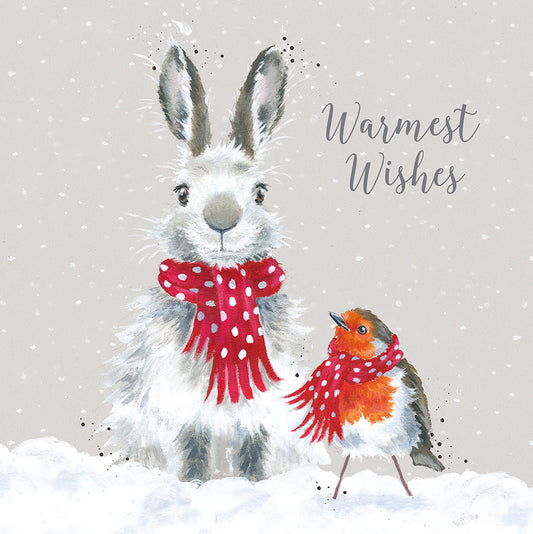 Wrendale Designs Christmas Cards Box-8 Premium RABBIT & ROBIN Snow Angels