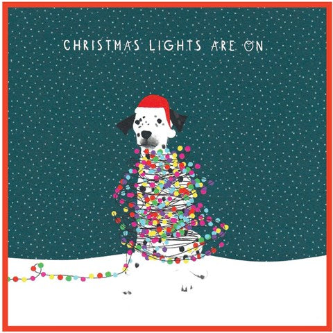 Cinnamon Aitch Christmas Card Margot Dog CHRISTMAS LIGHTS