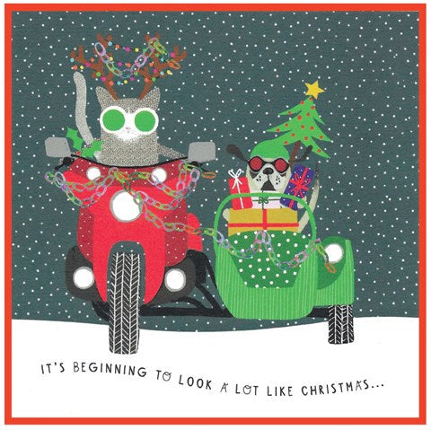 Cinnamon Aitch Christmas Card Margot Cat Dog IT'S BEGINNING TO LOOK ...