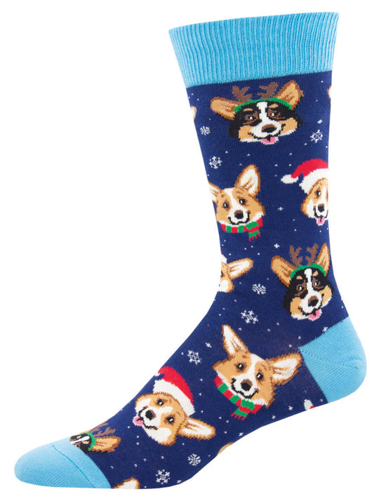 Socksmith Socks Christmas Large (men) DOGS WITH SANTA HATS blue