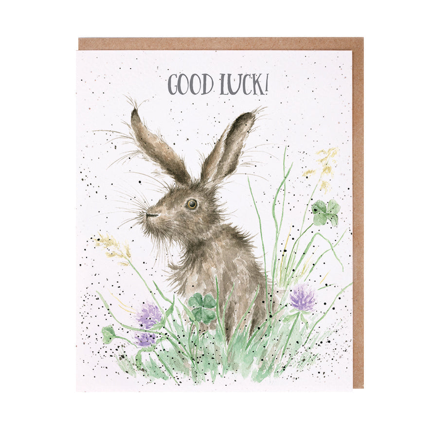 Wrendale Designs card Occasions Good Luck CLOVER hare