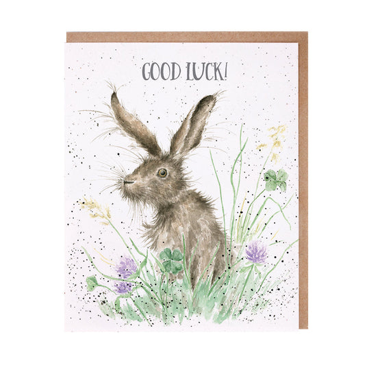 Wrendale Designs card Occasions Good Luck CLOVER hare   