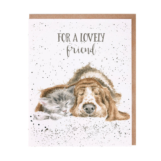 Wrendale Designs card Occasions Friendship TO A LOVELY FRIEND DOG & CATNAP dog cat 