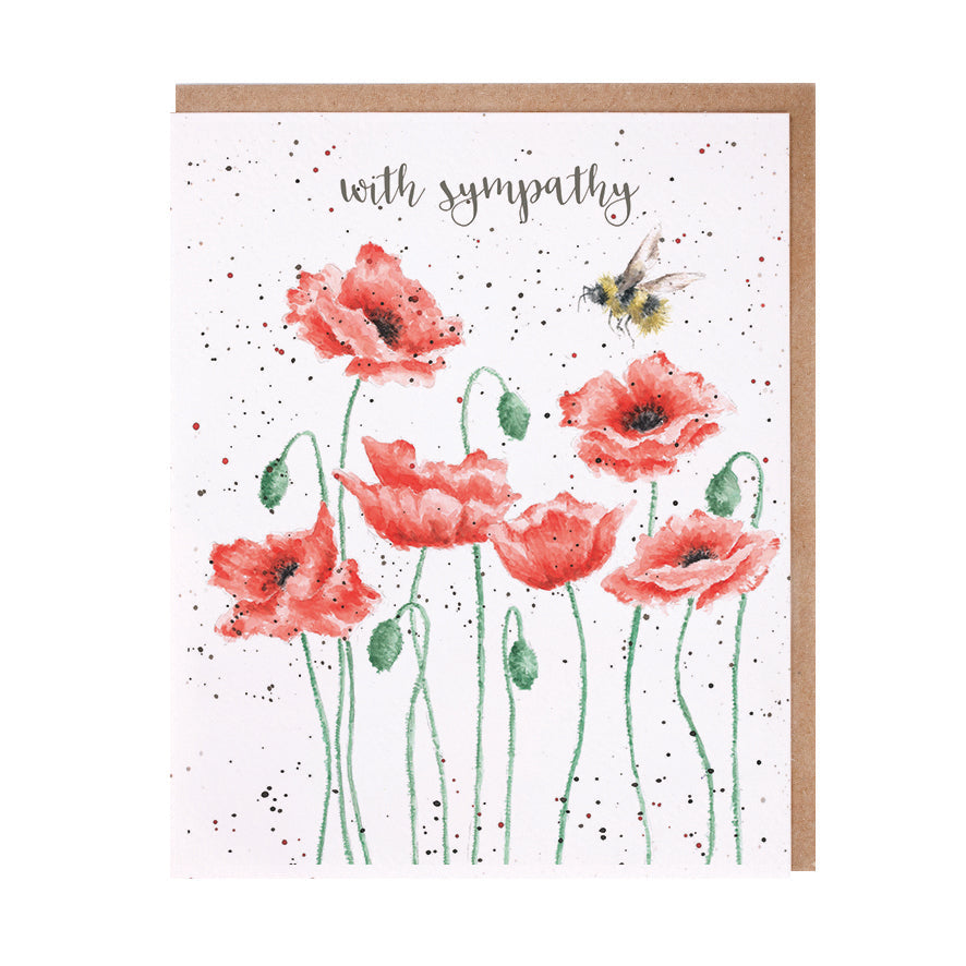 Wrendale Designs card Occasions Sympathy POPPIES AND BEE bee