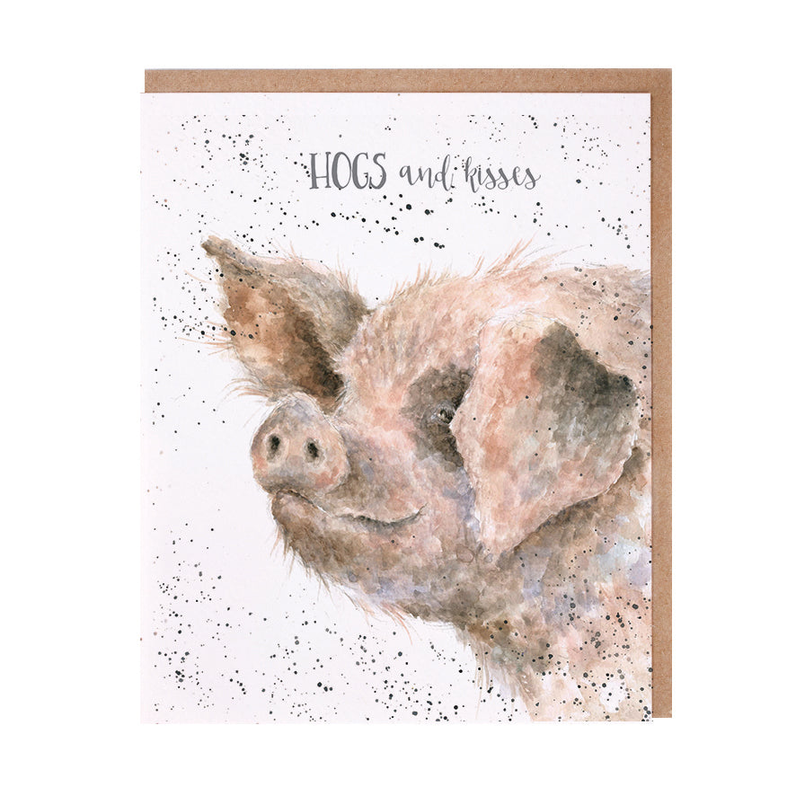 Wrendale Designs card Occasions Thinking of you HOGS & KISSES pig