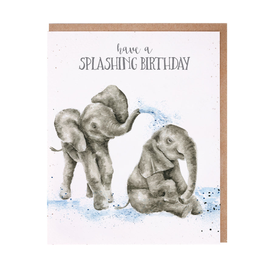 Wrendale Designs card Occasions Birthday SPLASHING BIRTHDAY elephants