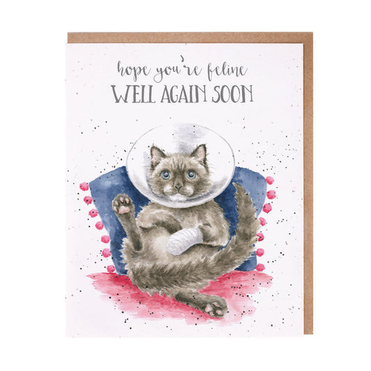 Wrendale Designs card Occasions Get Well FEELING BETTER cat cone shame
