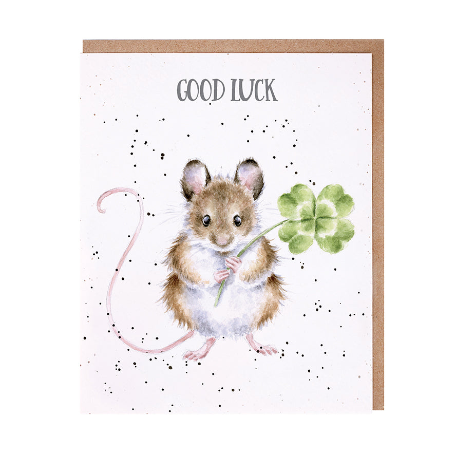 Wrendale Designs card Occasions Good Luck LITTLE CLOVER mouse