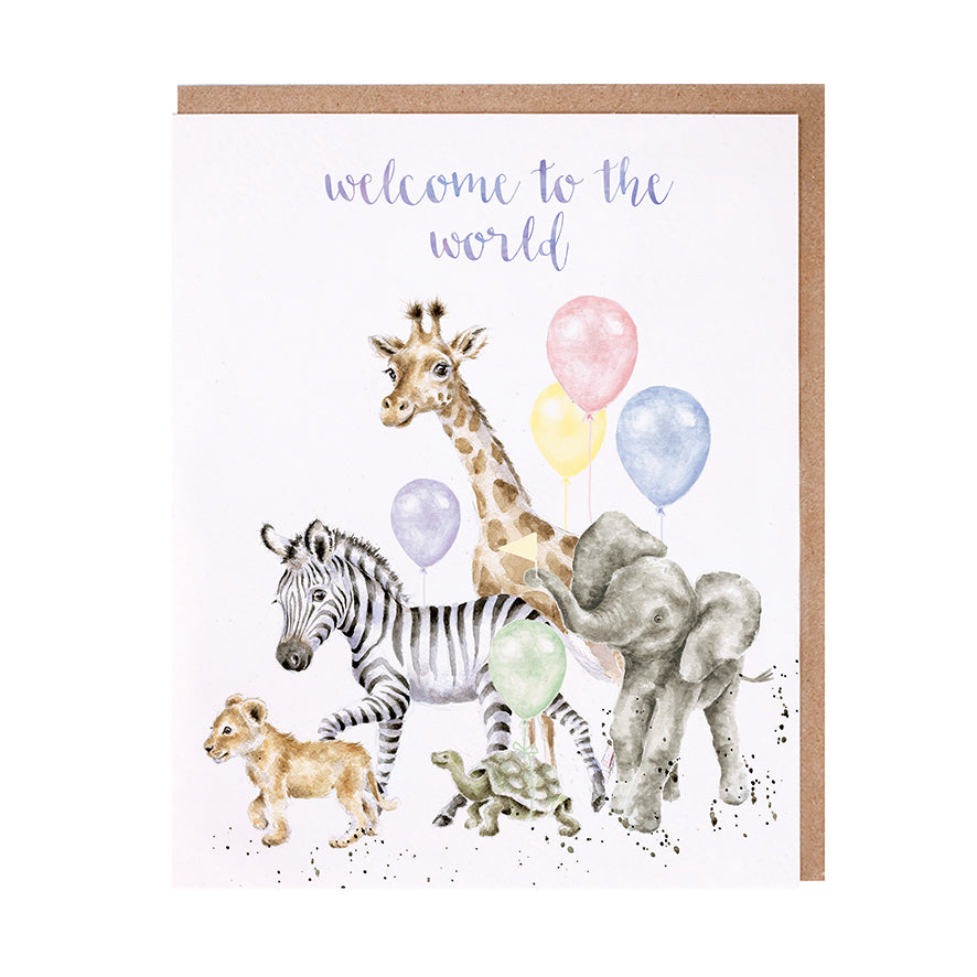 Wrendale Designs card Occasions Baby WELCOME TO THE WORLD giraffe