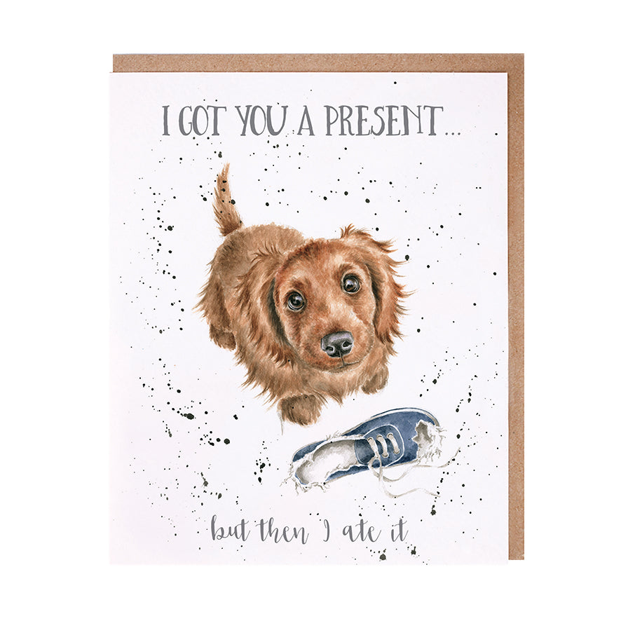 Wrendale Designs card Occasions Birthday I GOT YOU A PRESENT dog spaniel