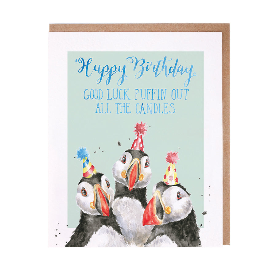 Wrendale Designs card Animal Celebrations Birthday PUFFINS