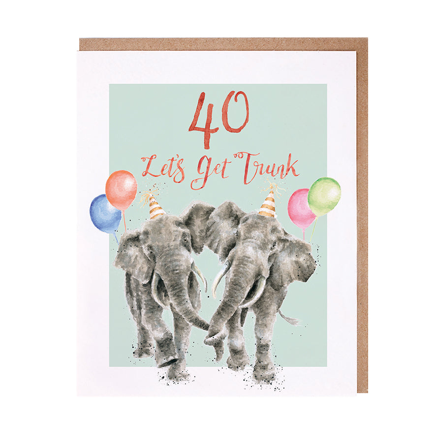 Wrendale Designs card Animal Celebrations 40th Birthday ELEPHANTS