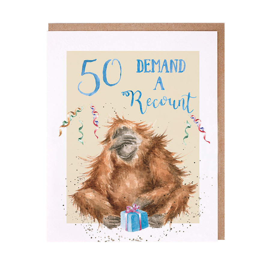 Wrendale Designs card Animal Celebrations 50th Birthday ORANGUTANG
