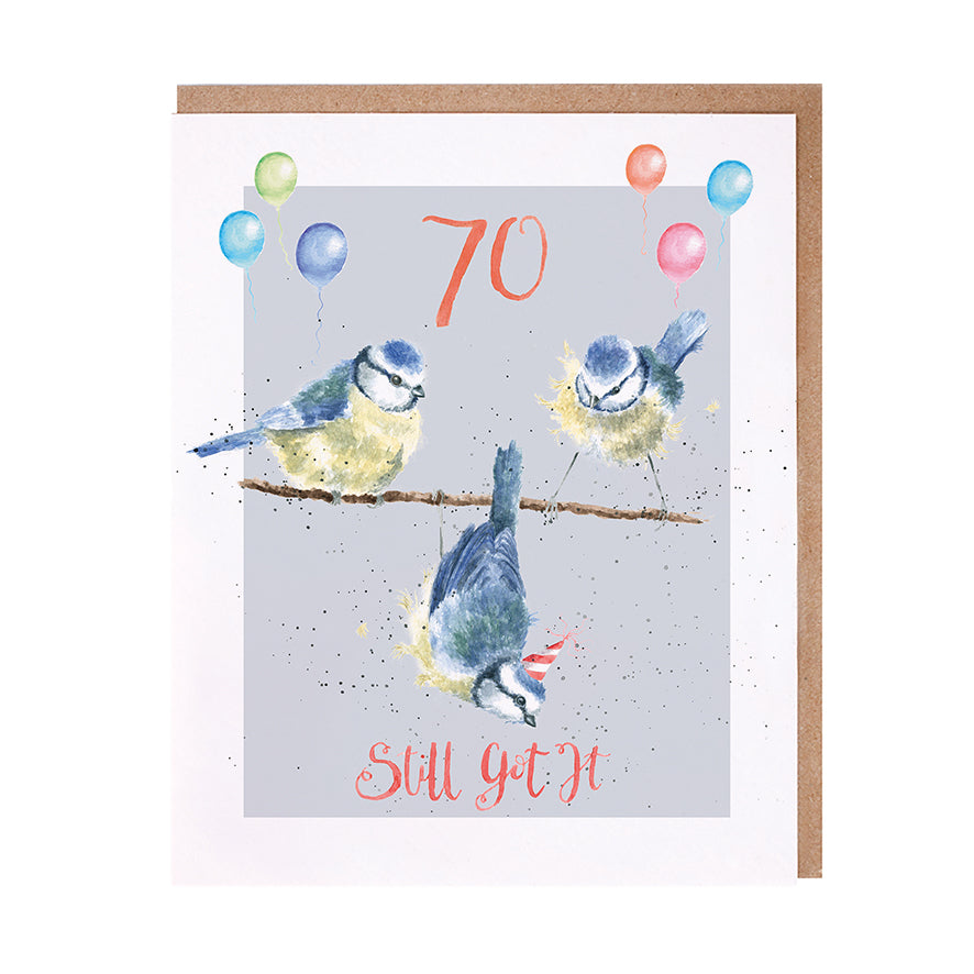 Wrendale Designs card Animal Celebrations 70th Birthday BIRDS Bluetits