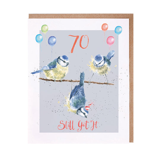 Wrendale Designs card Animal Celebrations 70th Birthday BIRDS Bluetits  