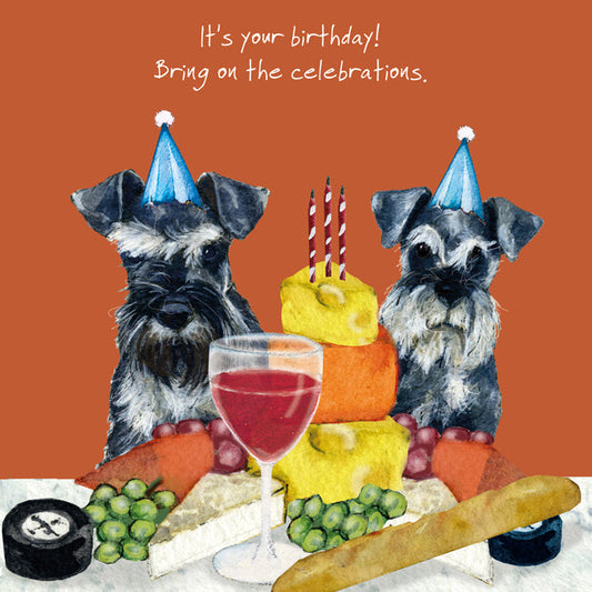 The Little Dog Laughed Birthday Card Dog SCHNAUZERS Ernie & Victor